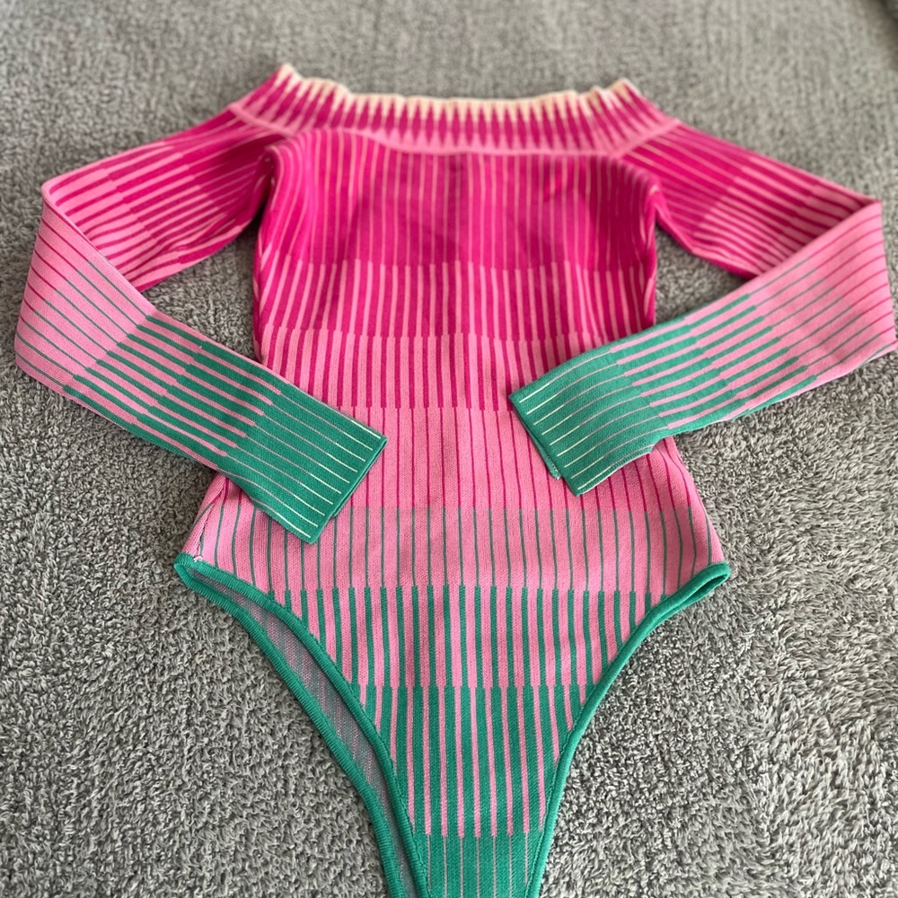 Fashion Nova Ombre Ribbed Bodysuit with Off-the-Shoulder Design